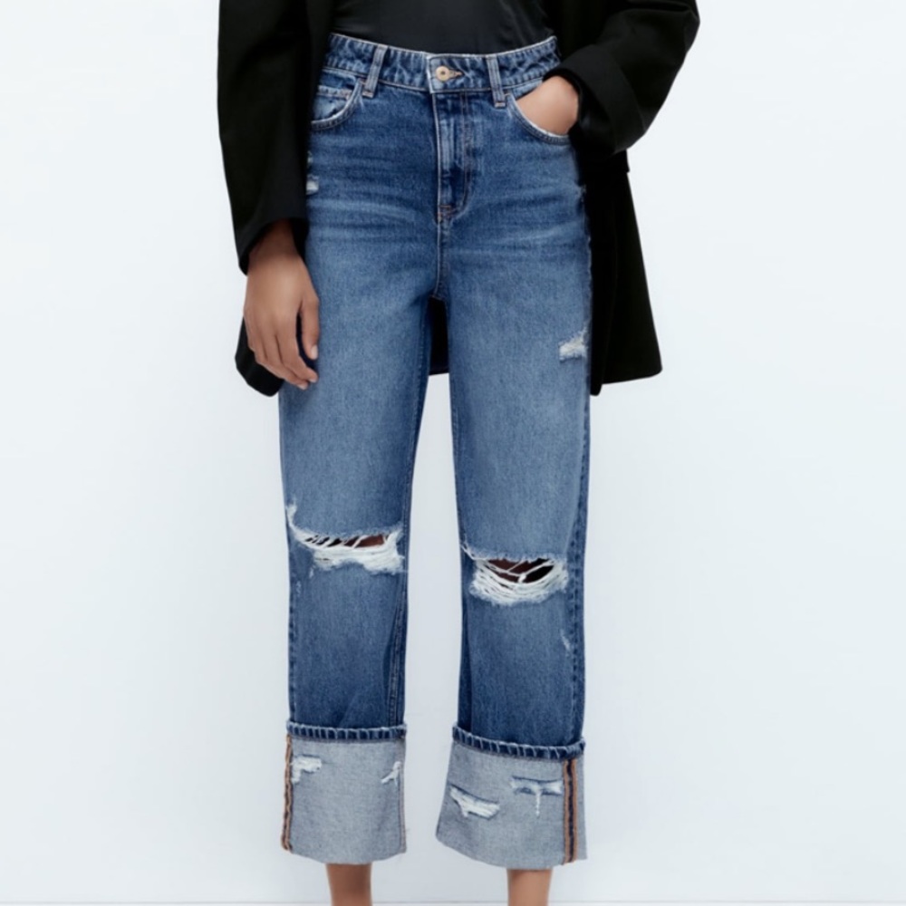 NWT Zara Z1975 ripped turned up cuff jeans